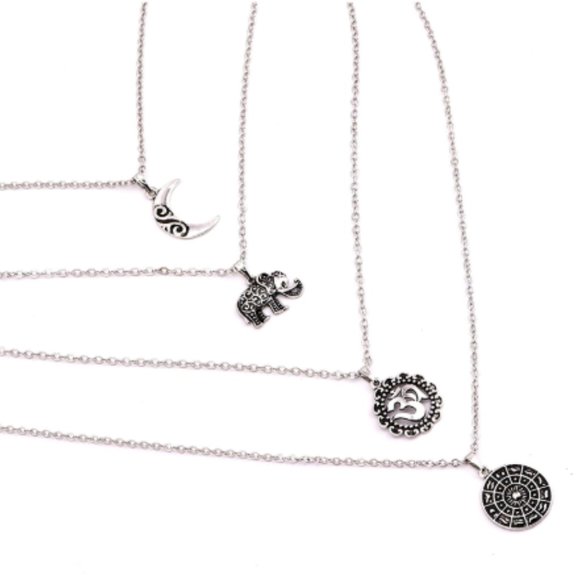 Silver Boho Moon Elephant Rune Compass Necklace - Picture 3 of 4